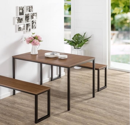 3pcs কিচেন নুক MDF কাঠের ডাইনিং টেবিল এবং চেয়ার দুটি বেঞ্চ সহ সেট