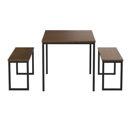 3pcs কিচেন নুক MDF কাঠের ডাইনিং টেবিল এবং চেয়ার দুটি বেঞ্চ সহ সেট