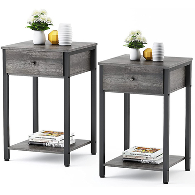 কাস্টমাইজড মেটাল ফ্রেম ফার্মহাউস শৈলী Nightstands ধূসর কাঠ