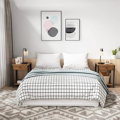 কাস্টমাইজড মেটাল ফ্রেম ফার্মহাউস শৈলী Nightstands ধূসর কাঠ