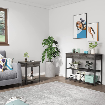 কাস্টমাইজড মেটাল ফ্রেম ফার্মহাউস শৈলী Nightstands ধূসর কাঠ