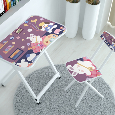 Foldable MDF বোর্ড কাঠের ধাতু আসবাবপত্র শিশুদের টেবিল এবং চেয়ার সেট